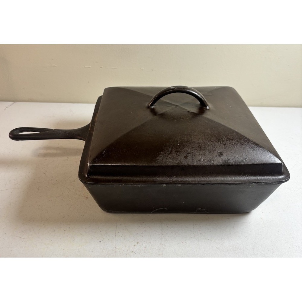 Vintage Wagner Ware Sydney Cast Iron Square Chicken Fryer 1400 With Lid